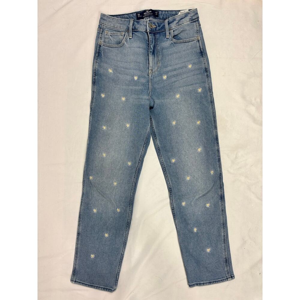 Hollister Daisy Embroidered Ultra High Rise Mom Jeans Blue Denim Floral Size 5R
